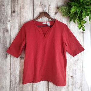 🌿 Crossroads Red V-Neck Short Sleeve Top Size Large